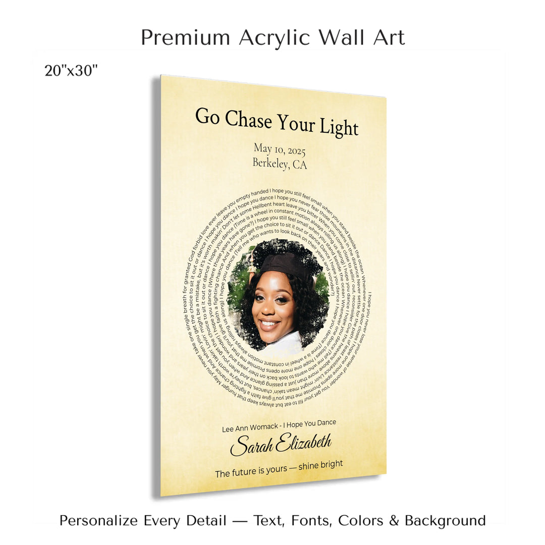 Custom Song Lyrics Wall Art with Photo – Personalized Gift for Graduates -20x30 acrylic print with french cleat-ARTFULANE