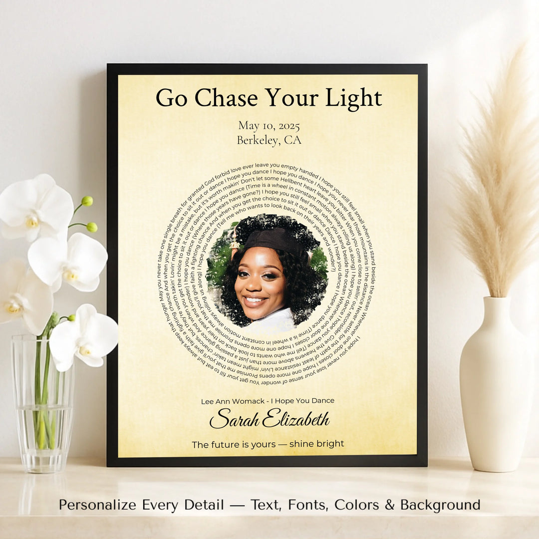 Custom Song Lyrics Wall Art with Photo - Personalized Gift for Graduate -on table-ARTFULANE