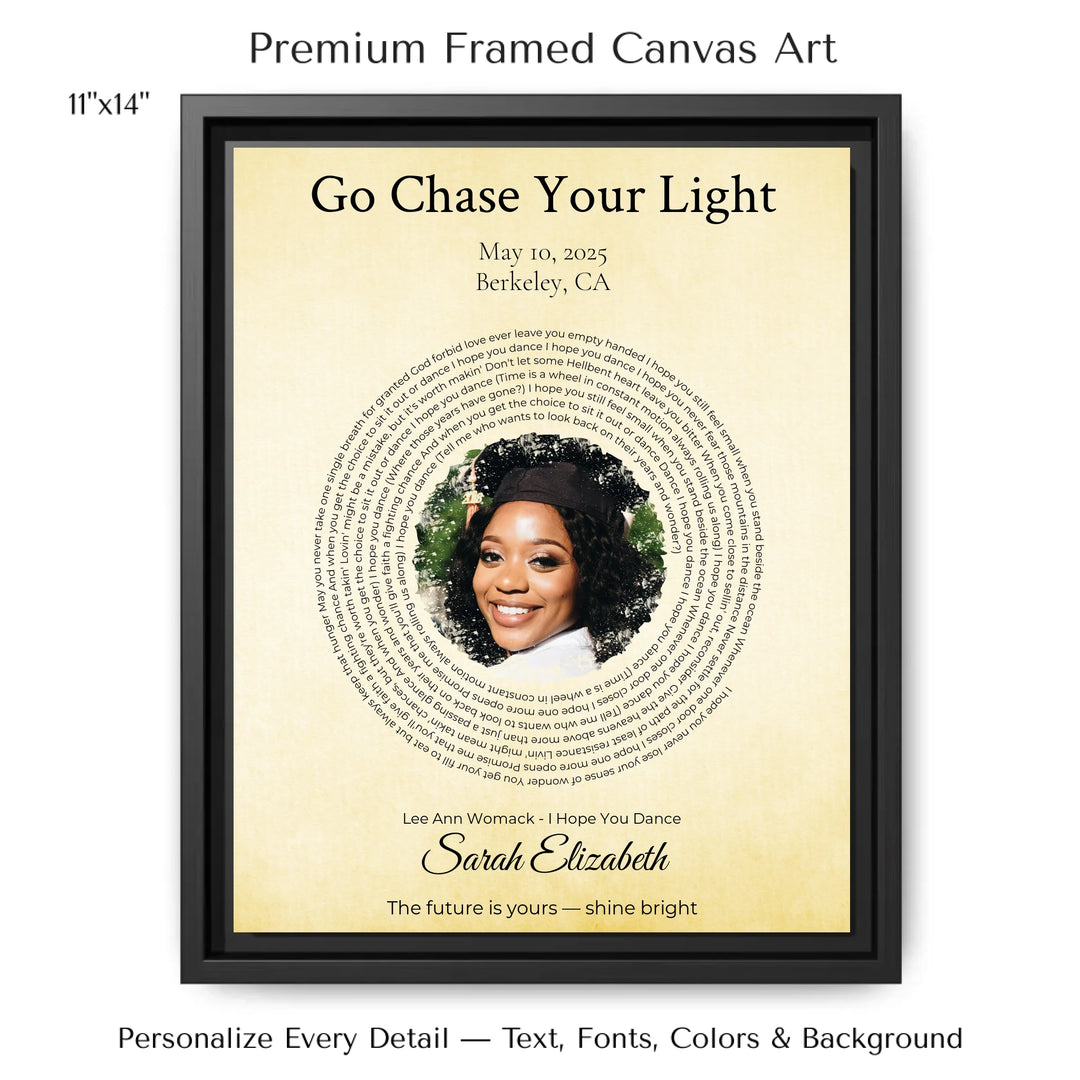 Custom Song Lyrics Wall Art with Photo - Personalized Gift for Graduate -11x14 framed canvas-ARTFULANE