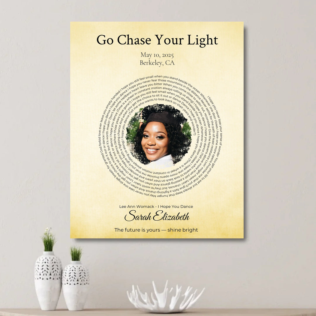 Custom Song Lyrics Wall Art with Photo - Personalized Gift for Graduate -on wall-ARTFULANE