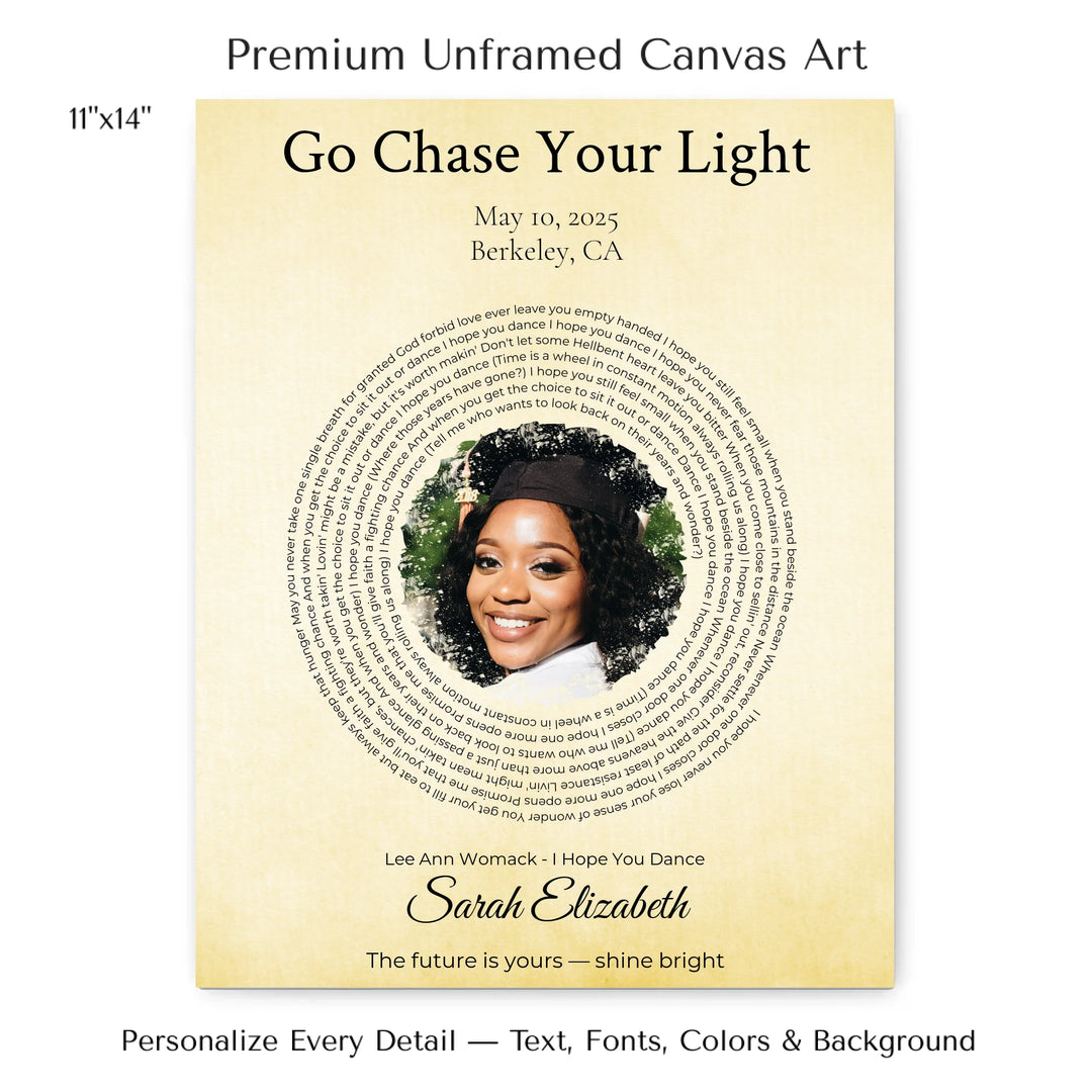 Custom Song Lyrics Wall Art with Photo - Personalized Gift for Graduate -11x14 stretched canvas-ARTFULANE