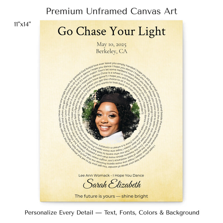 Custom Song Lyrics Wall Art with Photo - Personalized Gift for Graduate -11x14 stretched canvas-ARTFULANE