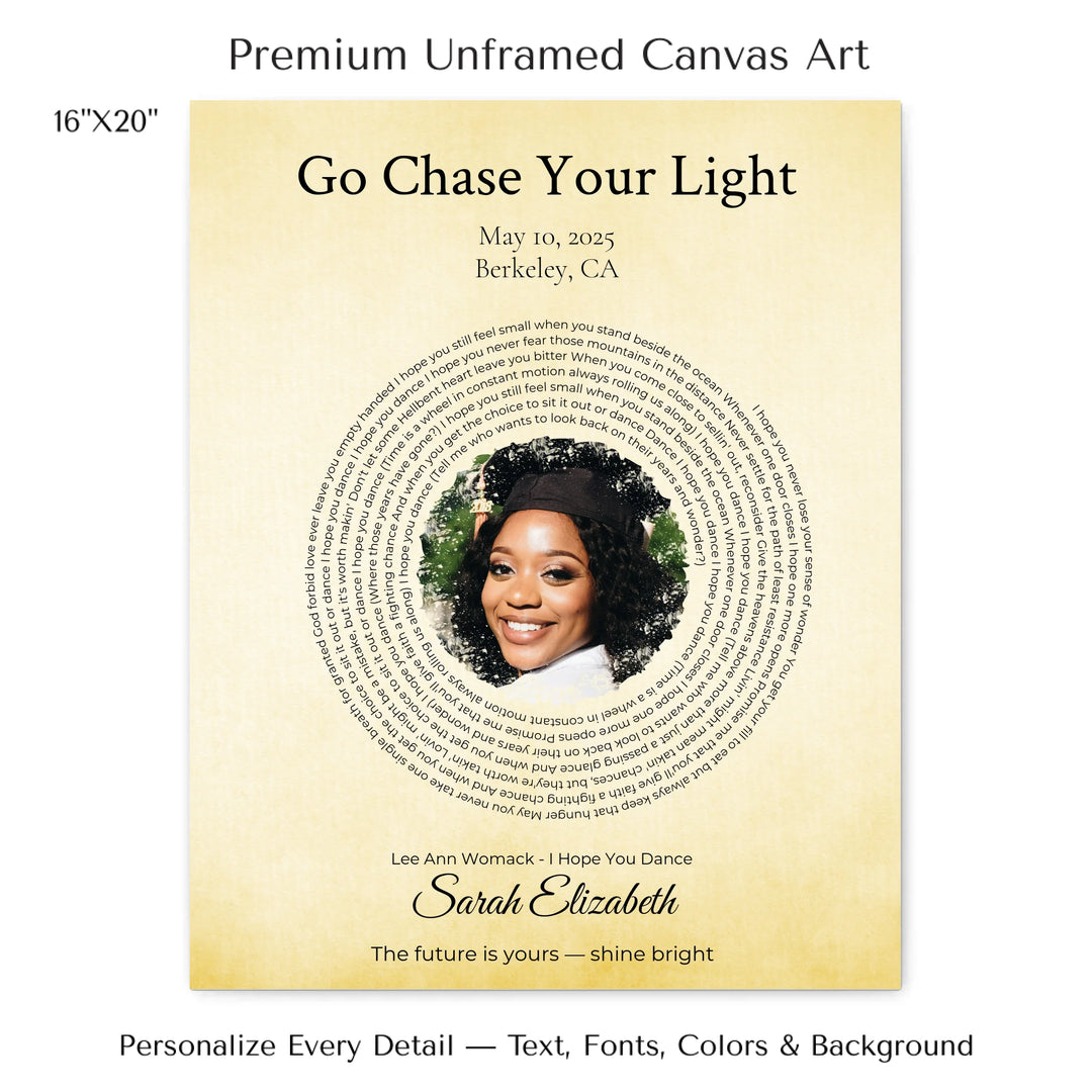 Custom Song Lyrics Wall Art with Photo - Personalized Gift for Graduate -16x20 stretched canvas-ARTFULANE