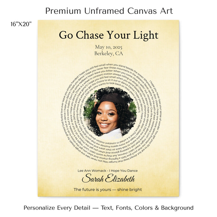 Custom Song Lyrics Wall Art with Photo - Personalized Gift for Graduate -16x20 stretched canvas-ARTFULANE