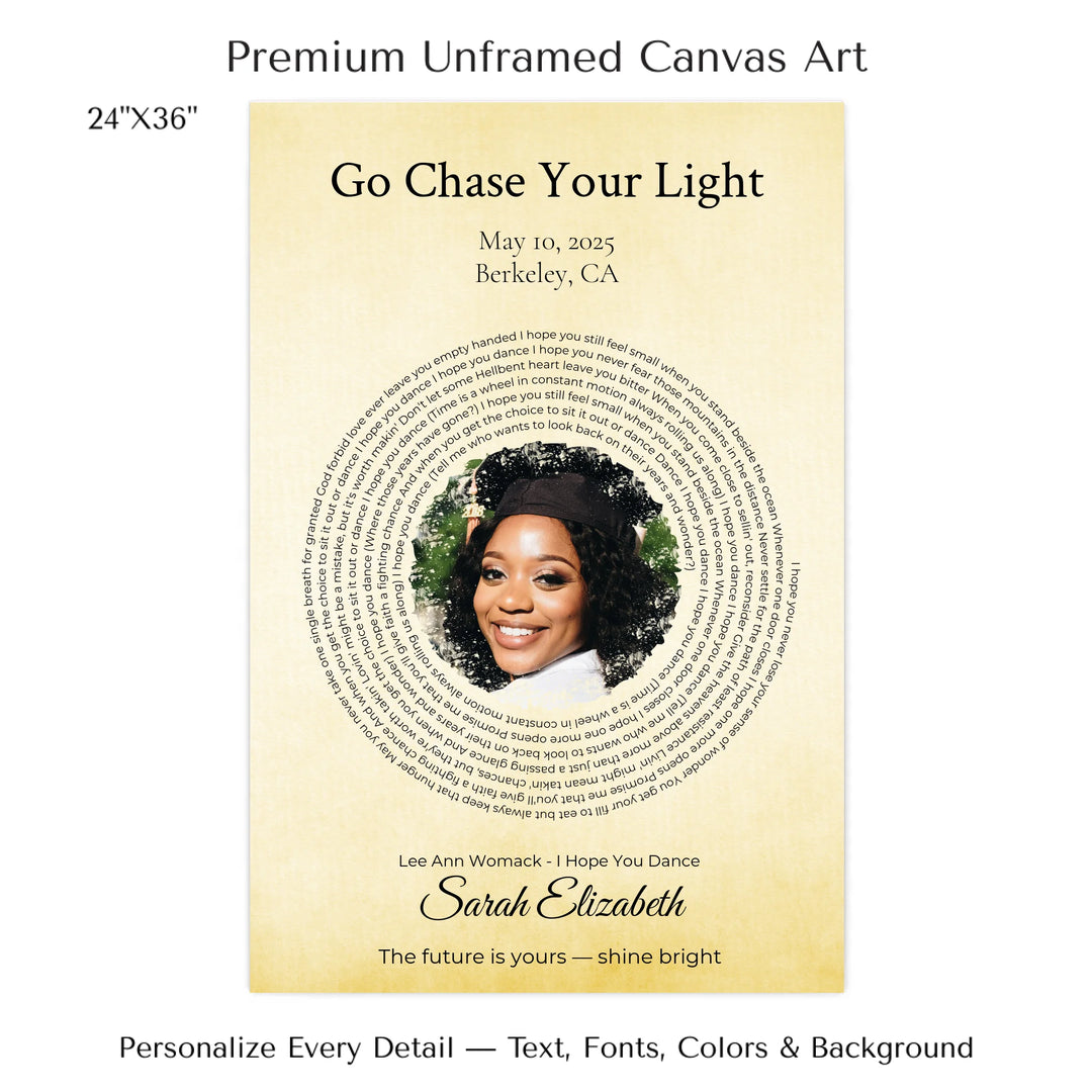 Custom Song Lyrics Wall Art with Photo - Personalized Gift for Graduate -24x36 stretched canvas-ARTFULANE