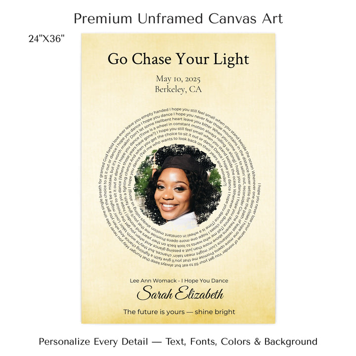 Custom Song Lyrics Wall Art with Photo - Personalized Gift for Graduate -24x36 stretched canvas-ARTFULANE