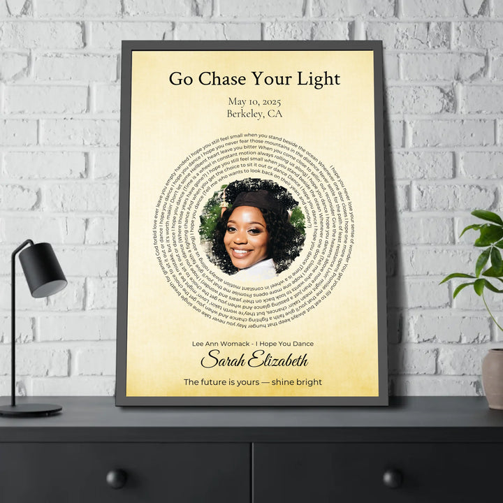 Custom Song Lyrics Wall Art with Photo - Personalized Gift for Graduate -28x40 framed poster on table-ARTFULANE