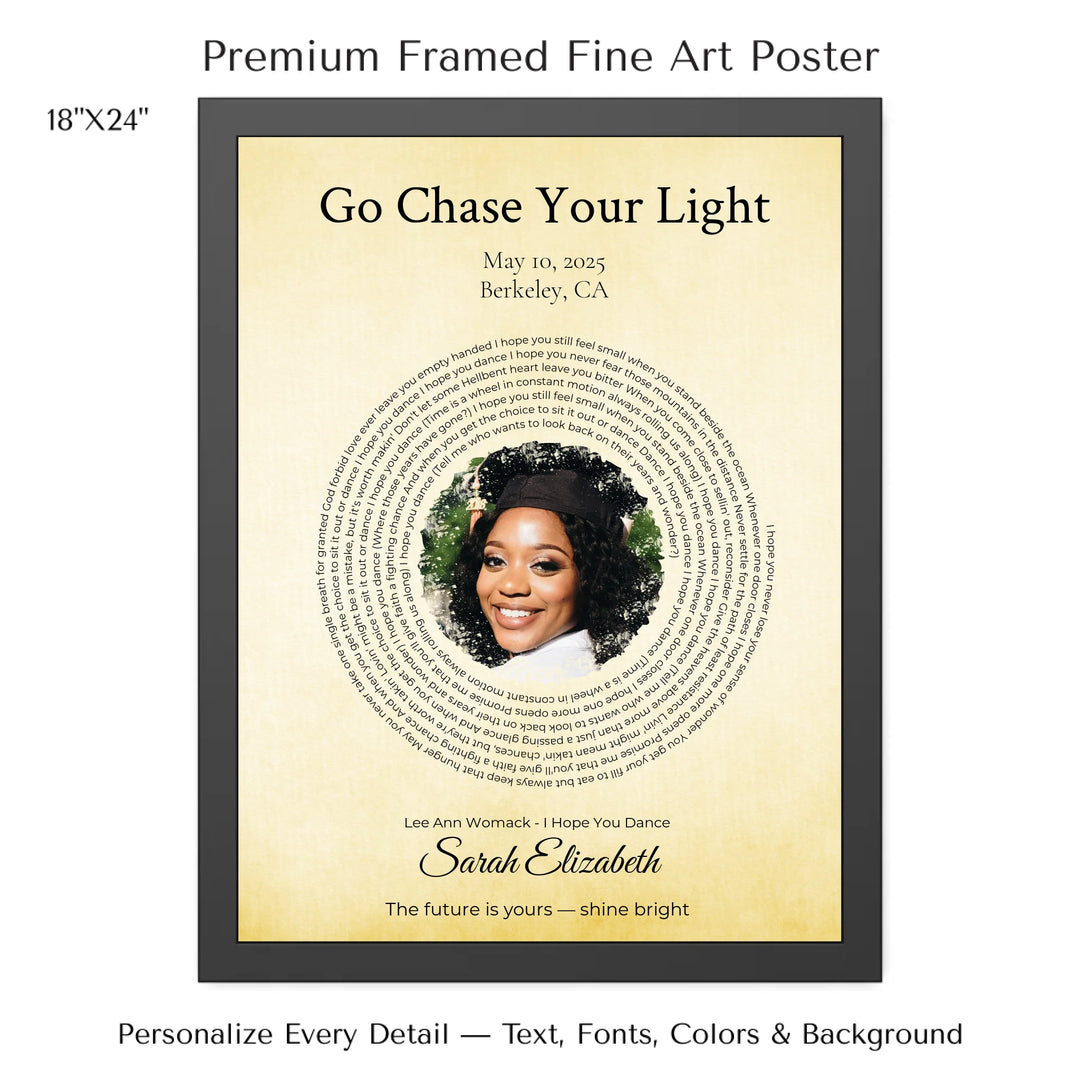 Custom Song Lyrics Wall Art with Photo - Personalized Gift for Graduate -18x24 framed poster-ARTFULANE
