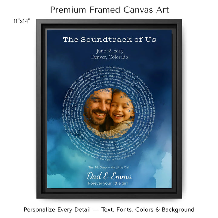 Custom Song Lyrics Wall Art with Photo – Personalized Gift for Dad -11x14 framed canvas-ARTFULANE