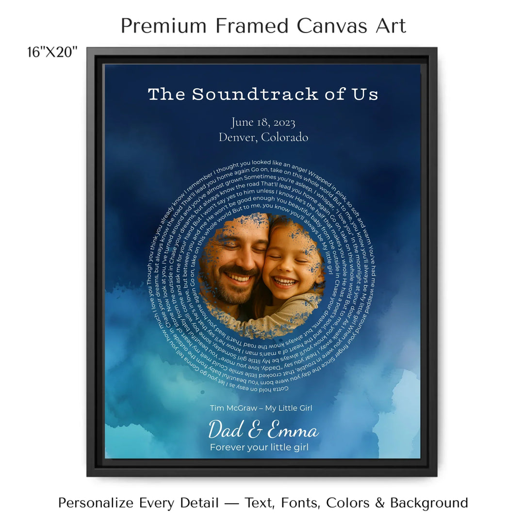 Custom Song Lyrics Wall Art with Photo – Personalized Gift for Dad -16x20 framed canvas-ARTFULANE