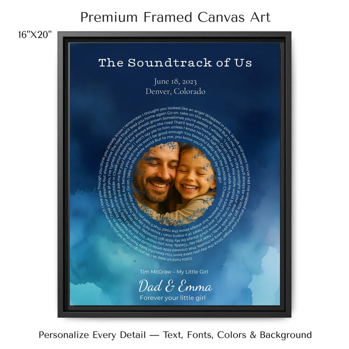 Custom Song Lyrics Wall Art with Photo – Personalized Gift for Dad -16x20 framed canvas-ARTFULANE