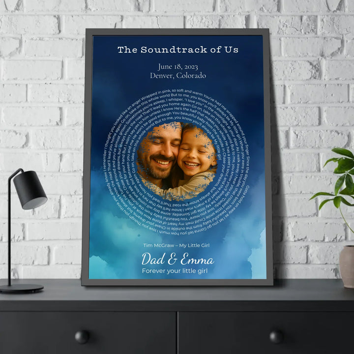 Custom Song Lyrics Wall Art with Photo – Personalized Gift for Dad -28x40 framed poster on table-ARTFULANE