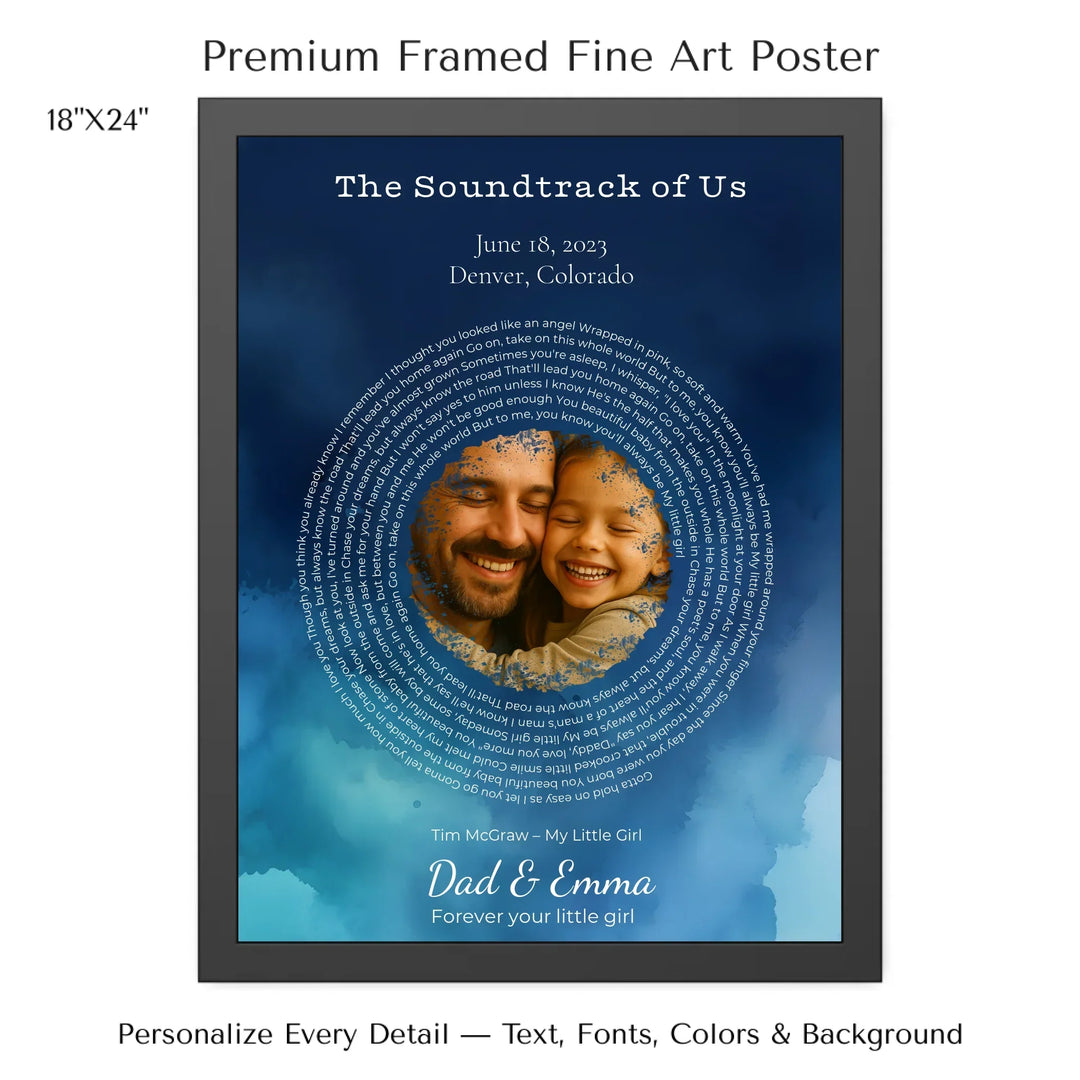 Custom Song Lyrics Wall Art with Photo – Personalized Gift for Dad -18x24 framed poster-ARTFULANE