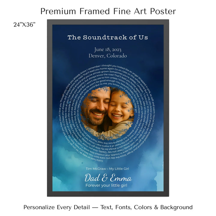 Custom Song Lyrics Wall Art with Photo – Personalized Gift for Dad -24x36 framed poster-ARTFULANE