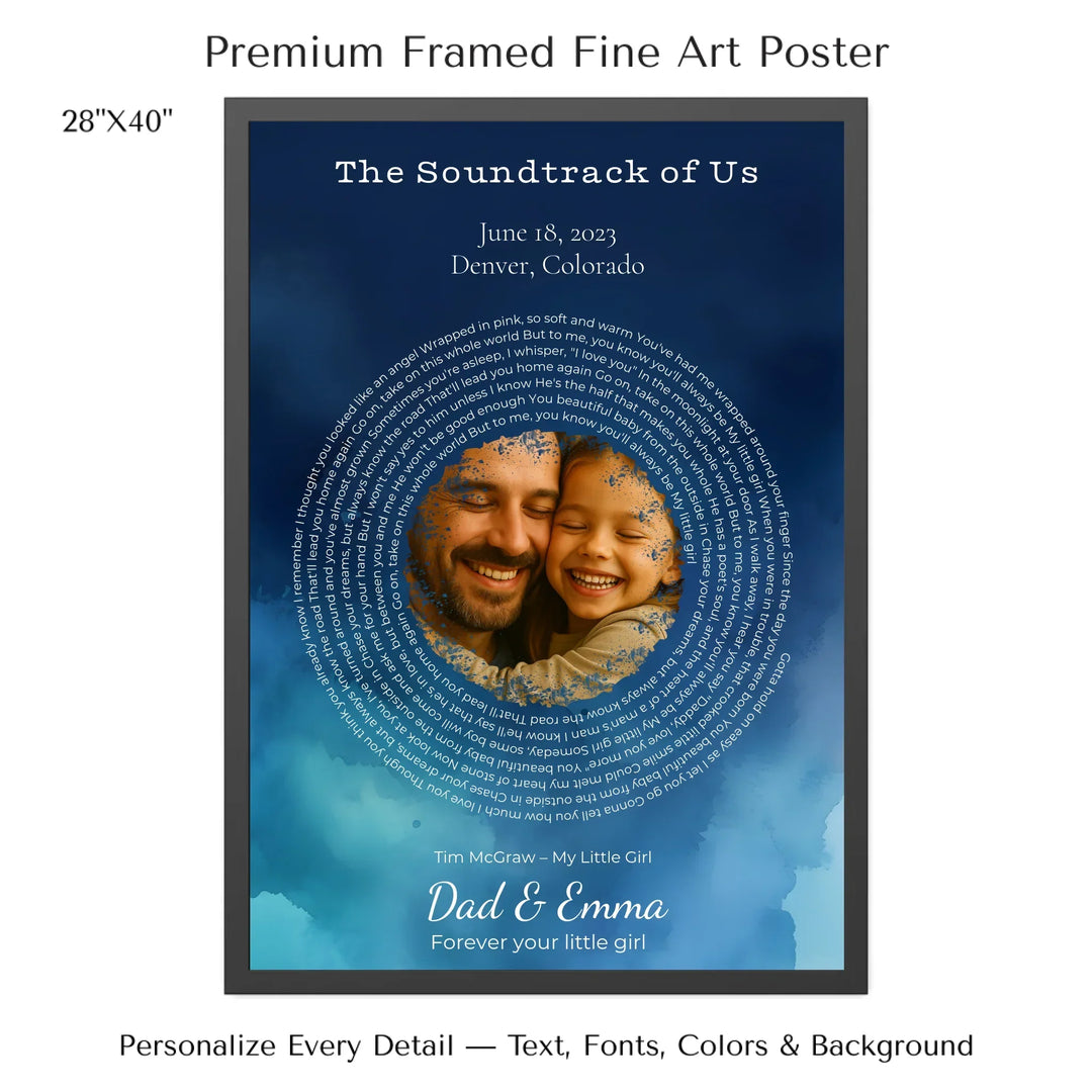Custom Song Lyrics Wall Art with Photo – Personalized Gift for Dad -28x40 framed poster-ARTFULANE