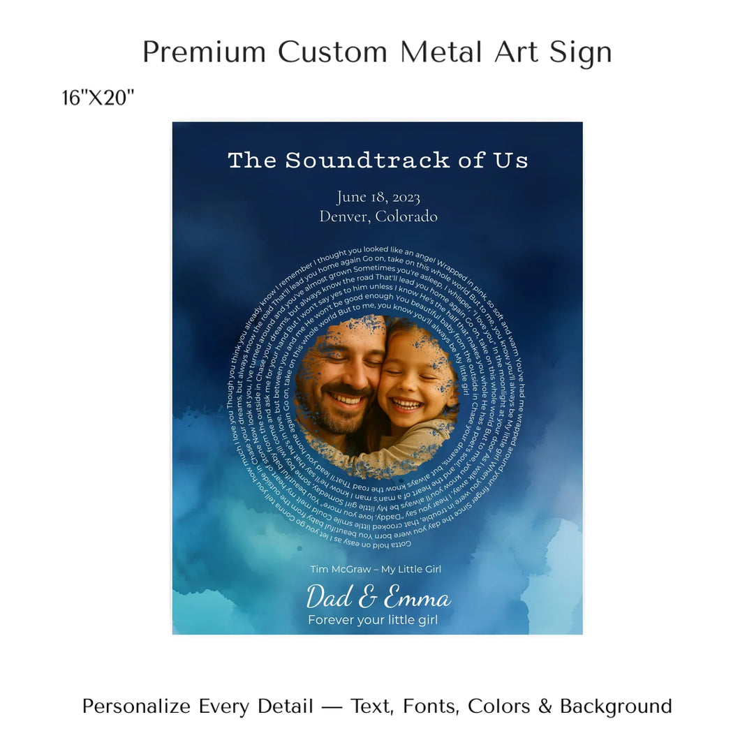 Custom Song Lyrics Wall Art with Photo – Personalized Gift for Dad -16x20 metal art sign-ARTFULANE