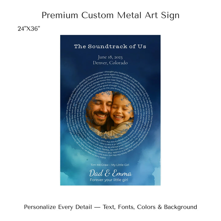 Custom Song Lyrics Wall Art with Photo – Personalized Gift for Dad -24x36 metal art sign-ARTFULANE