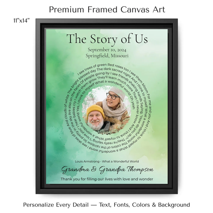 Custom Song Lyrics Wall Art with Photo – Personalized Gift for Grandparents -11x14 framed canvas-ARTFULANE