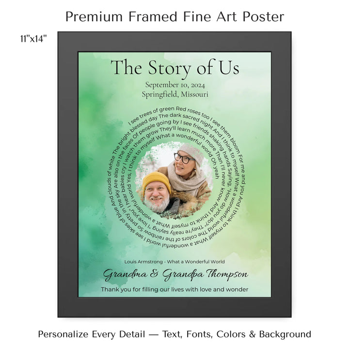 Custom Song Lyrics Wall Art with Photo – Personalized Gift for Grandparents -11x14 framed poster-ARTFULANE