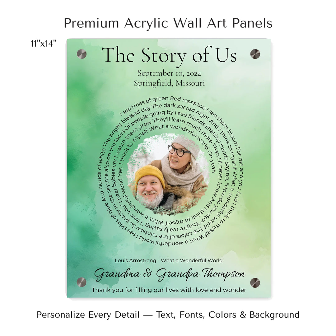Custom Song Lyrics Wall Art with Photo – Personalized Gift for Grandparents -11x14 acrylic panel print-ARTFULANE