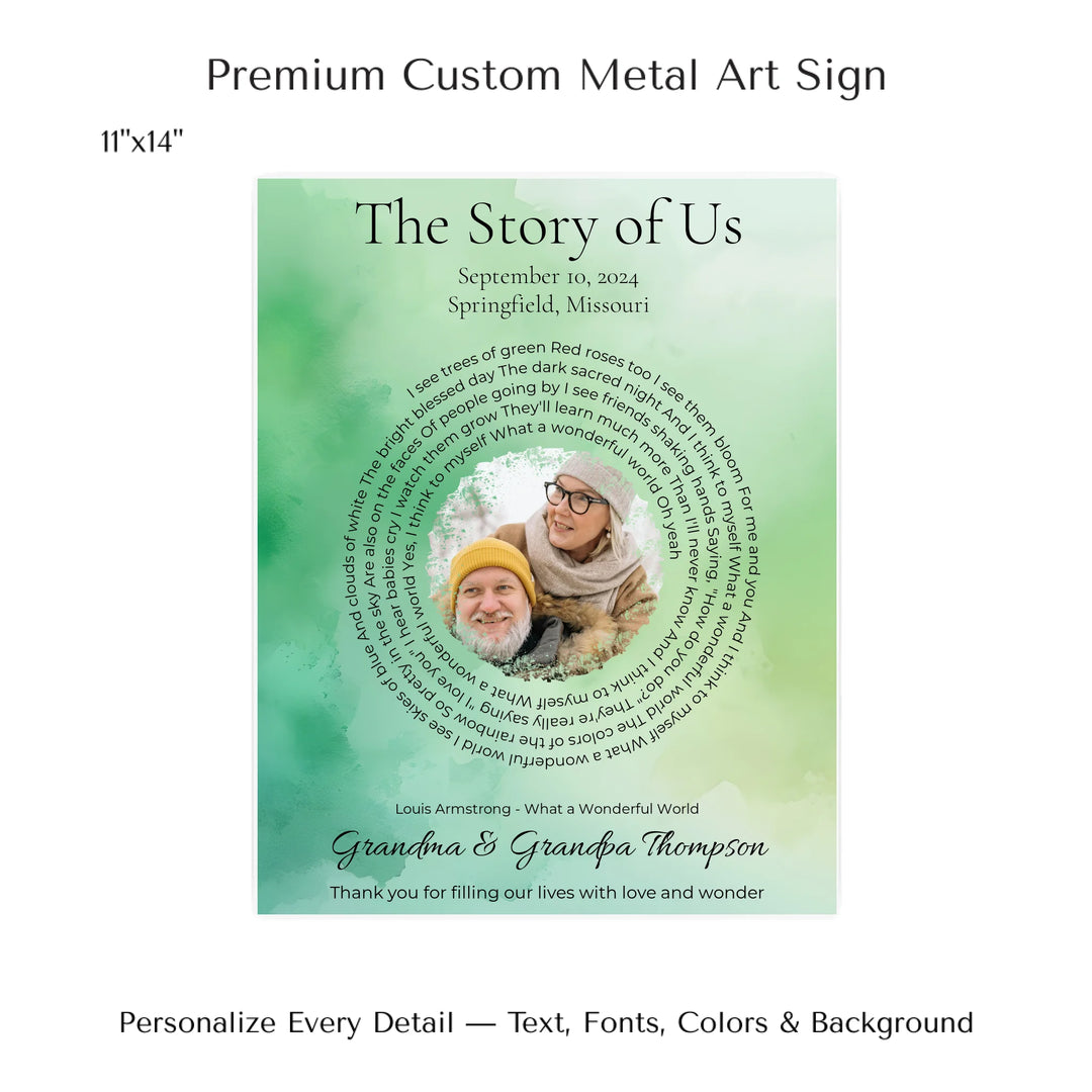 Custom Song Lyrics Wall Art with Photo – Personalized Gift for Grandparents -11x14 metal art sign-ARTFULANE