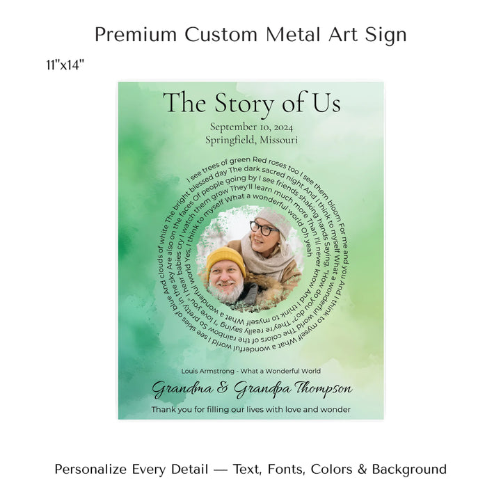 Custom Song Lyrics Wall Art with Photo – Personalized Gift for Grandparents -11x14 metal art sign-ARTFULANE