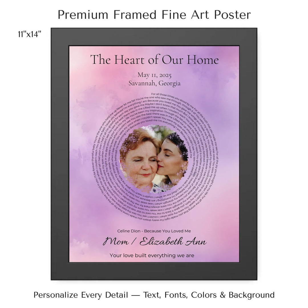 Romantic Custom Wall Art with Photo, Song Lyrics & Names-11x14 framed poster-ARTFULANE
