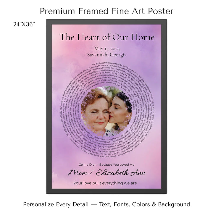 Romantic Custom Wall Art with Photo, Song Lyrics & Names-24x36 framed poster-ARTFULANE