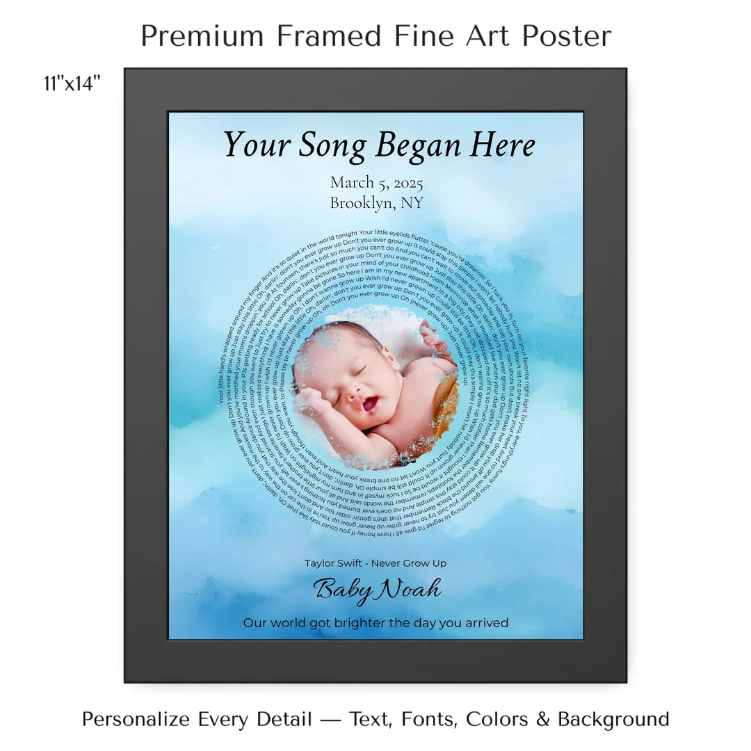 Custom Song Lyrics Wall Art with Photo - Personalized Gift for Baby -11x14 framed poster-ARTFULANE