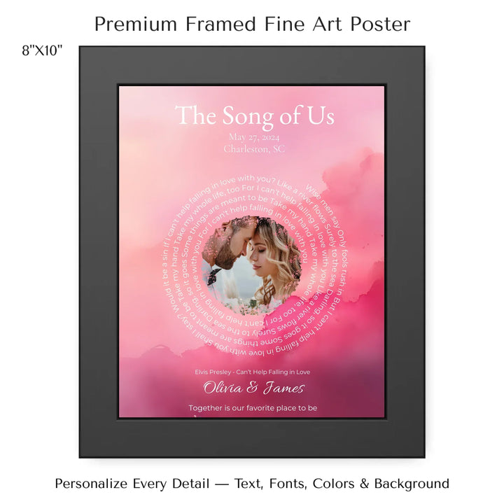 Custom Song Lyrics Wall Art with Photo - Personalized Gift for Couples -8x10 framed poster-ARTFULANE