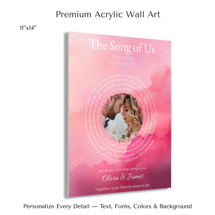 Custom Song Lyrics Wall Art with Photo - Personalized Gift for Couples -11x14 acrylic print with french cleat-ARTFULANE