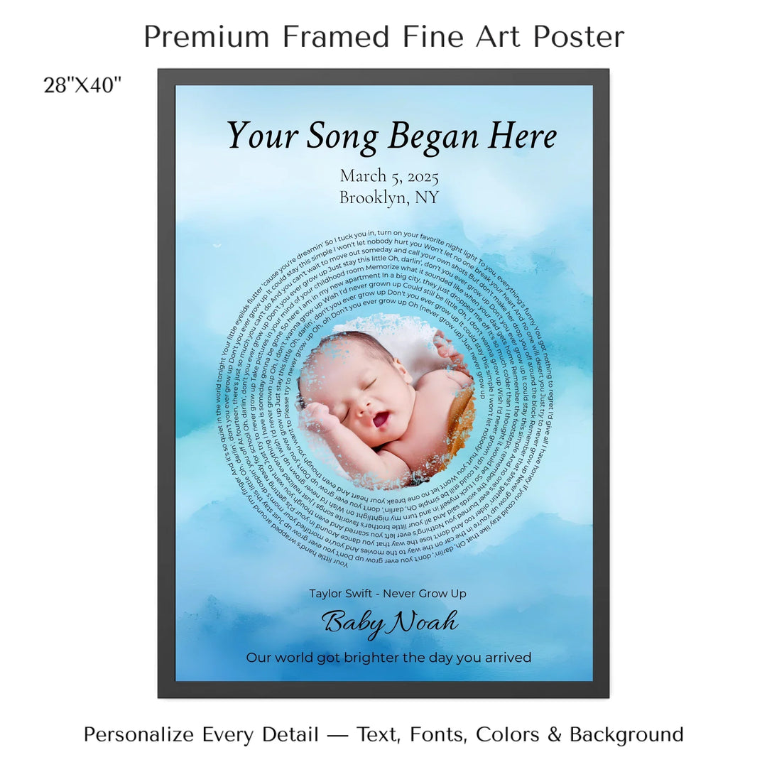 Custom Song Lyrics Wall Art with Photo - Personalized Gift for Baby -28x40 framed poster-ARTFULANE