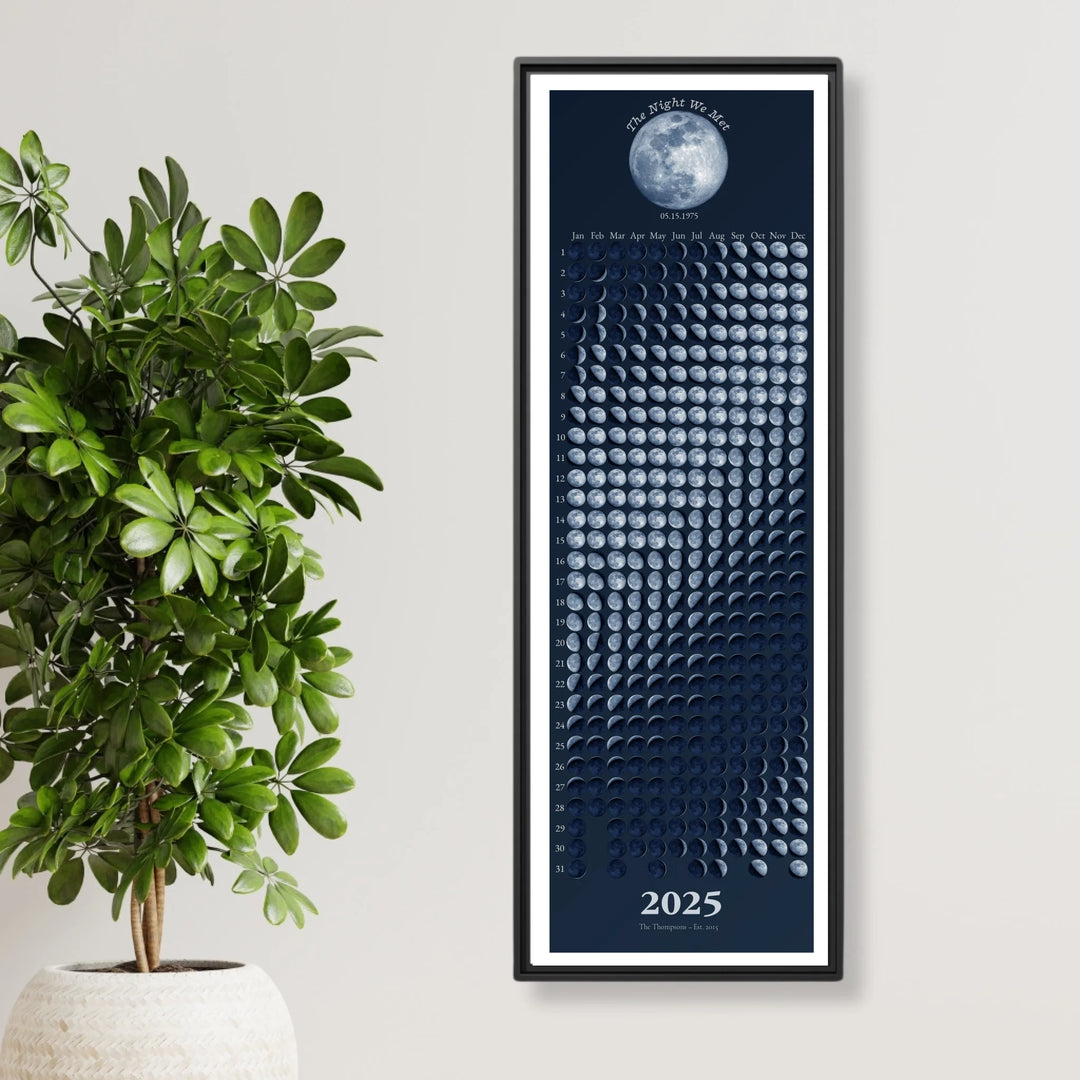 Custom Blue Moon Phase Calendar Wall Art -framed canvas on wall-ARTFULANE