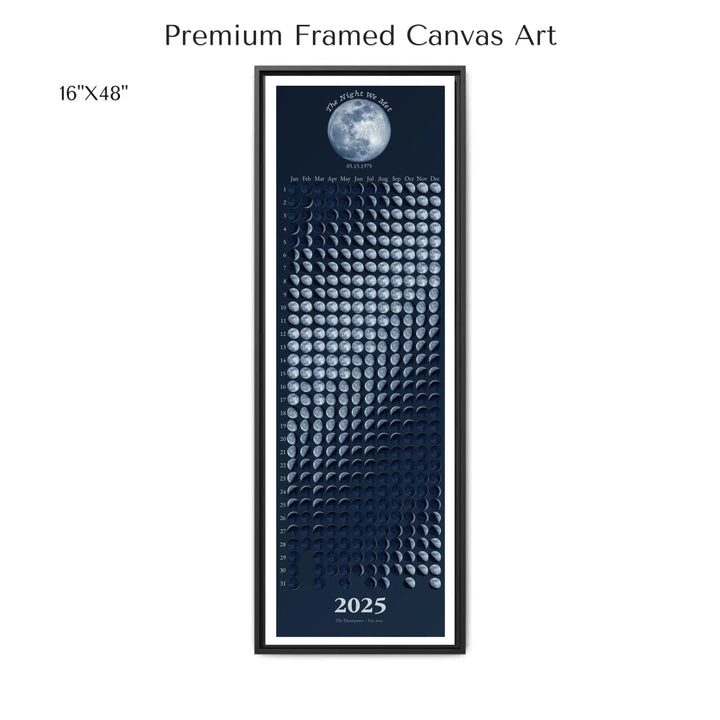 Custom Blue Moon Phase Calendar Wall Art -16x48 framed canvas-ARTFULANE