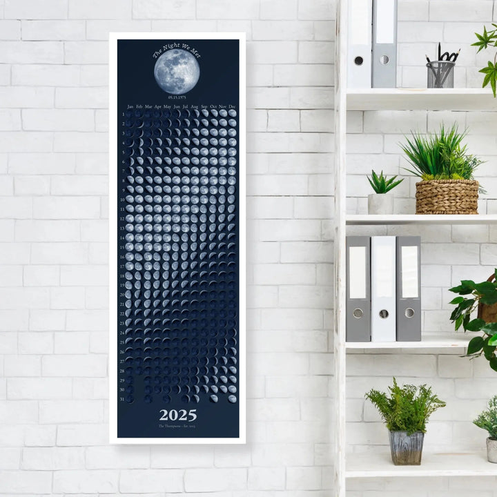 Custom Blue Moon Phase Calendar Wall Art -unframed stretched canvas on wall-ARTFULANE