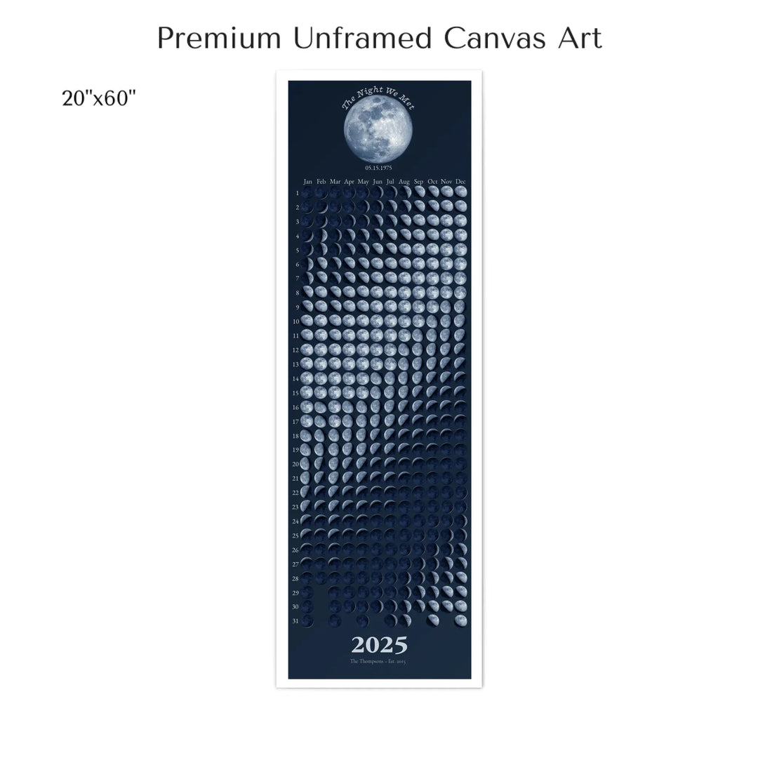 Custom Blue Moon Phase Calendar Wall Art -20x60 stretched canvas-ARTFULANE