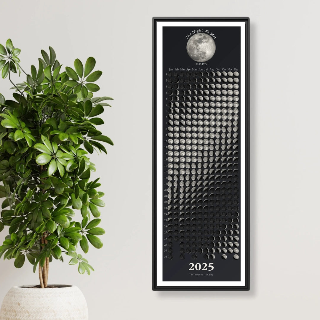 Custom Silver Moon Phase Calendar Wall Art -framed canvas on wall-ARTFULANE