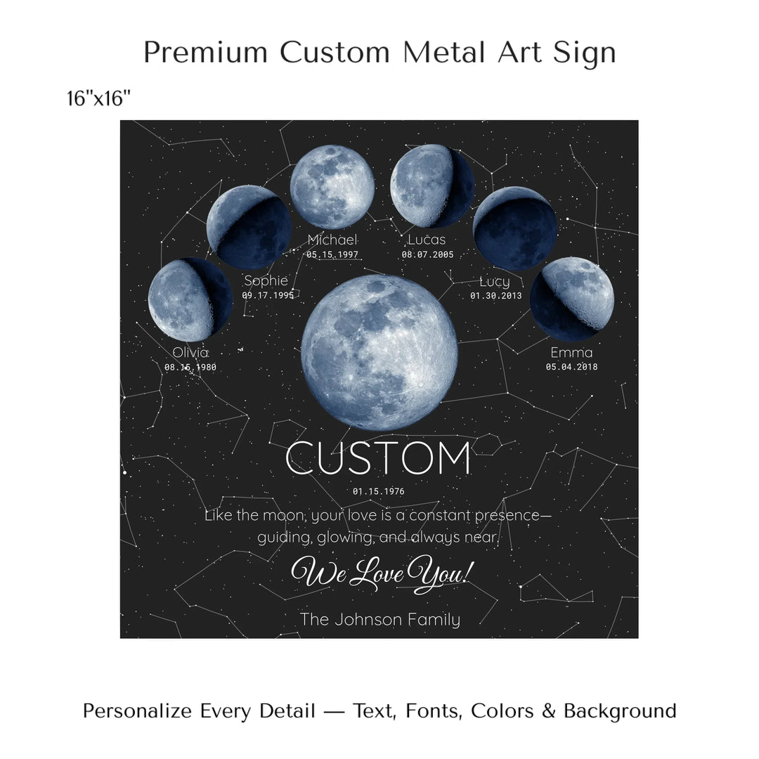 Custom Blue Moon Phase Parent Child Wall Art -16x16 metal art sign-ARTFULANE