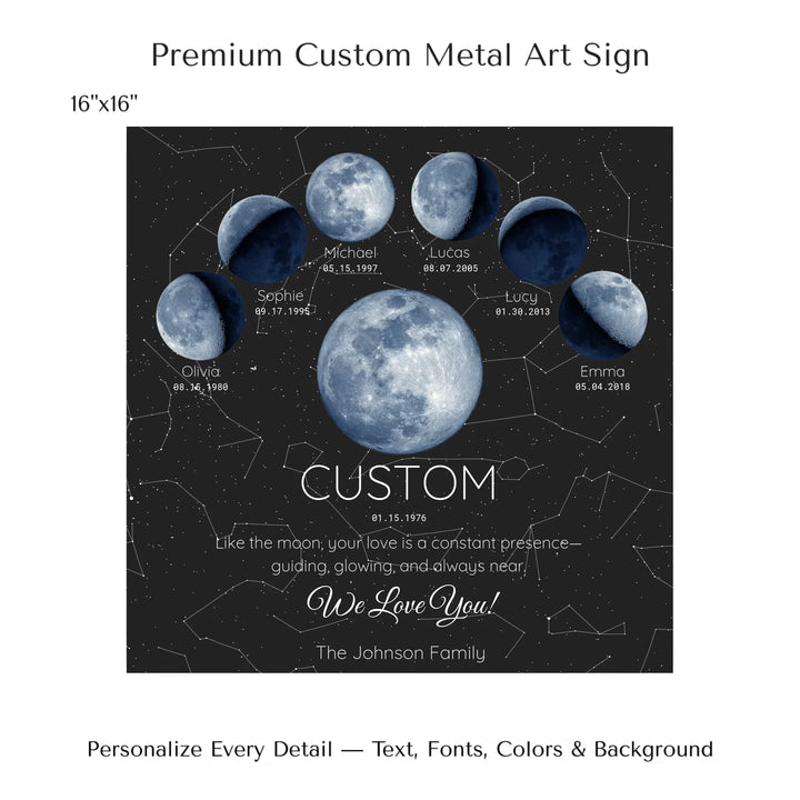 Custom Blue Moon Phase Parent Child Wall Art -16x16 metal art sign-ARTFULANE