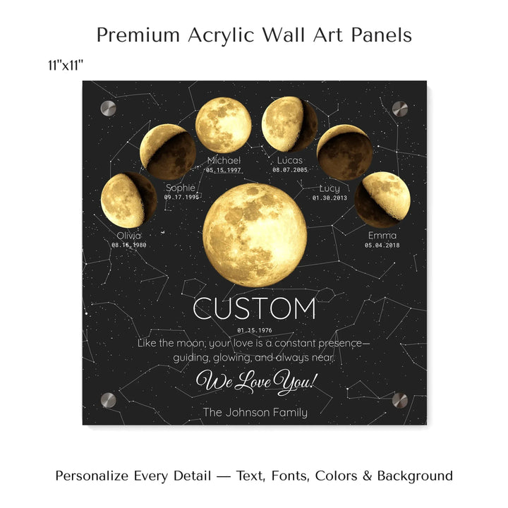 Custom Golden Moon Phase Parent Child Wall Art - 11x11 acrylic panel print-ARTFULANE