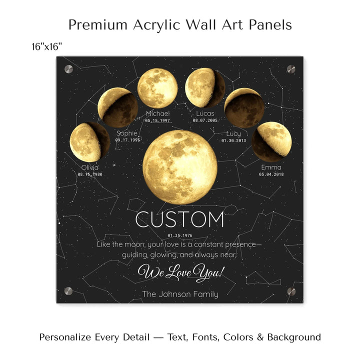 16xCustom Golden Moon Phase Parent Child Wall Art - 16 acrylic panel print-ARTFULANE