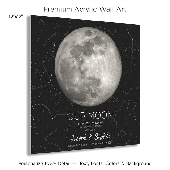 Custom Moon Phase & Star Map Wall Art -12x12 acrylic print with french cleat-ARTFULANE