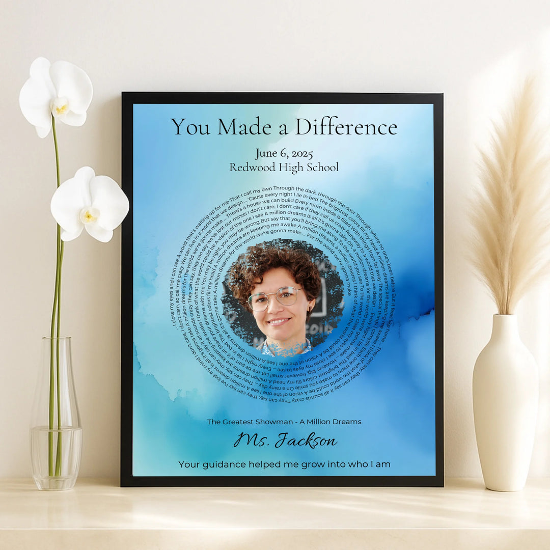Custom Song Lyrics Wall Art with Photo – Personalized Gift for Teacher -framed canvas on table-ARTFULANE