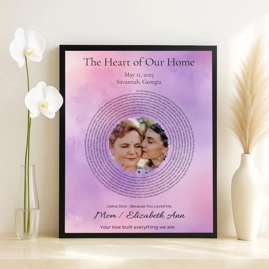 Custom Song Lyrics Wall Art with Photo – Personalized Gift for Mom -framed canvas on table-ARTFULANE