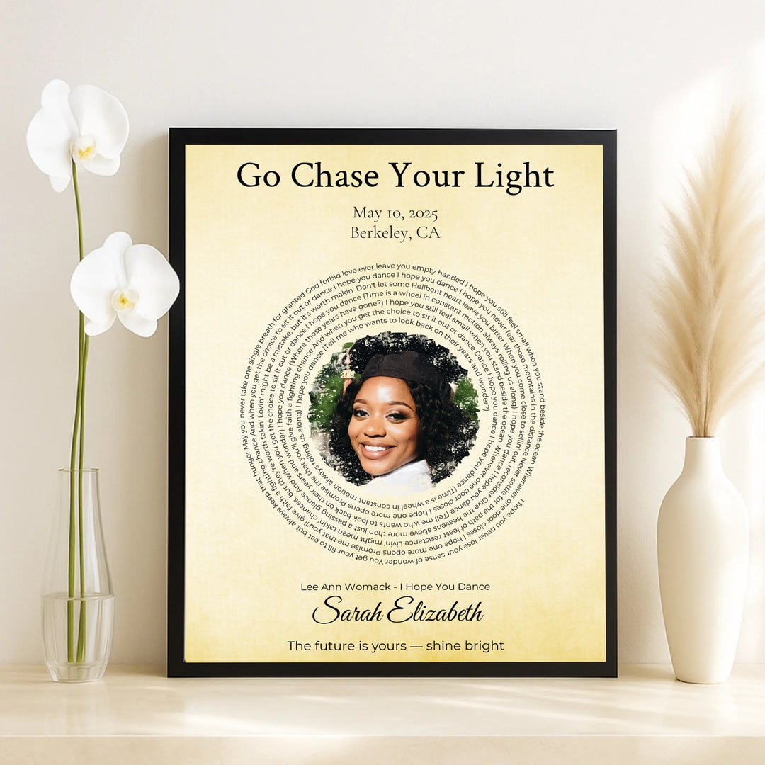 Custom Song Lyrics Wall Art with Photo - Personalized Gift for Graduate -framed canvas on table-ARTFULANE