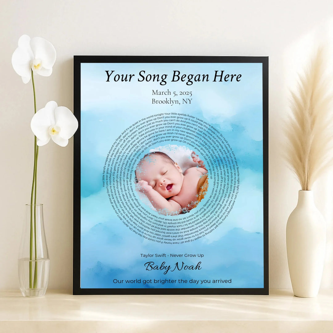 Custom Song Lyrics Wall Art with Photo - Personalized Gift for Baby -framed canvas on table-ARTFULANE