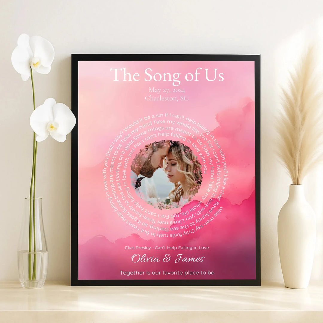 Custom Song Lyrics Wall Art with Photo - Personalized Gift for Couples -framed canvas on table-ARTFULANE