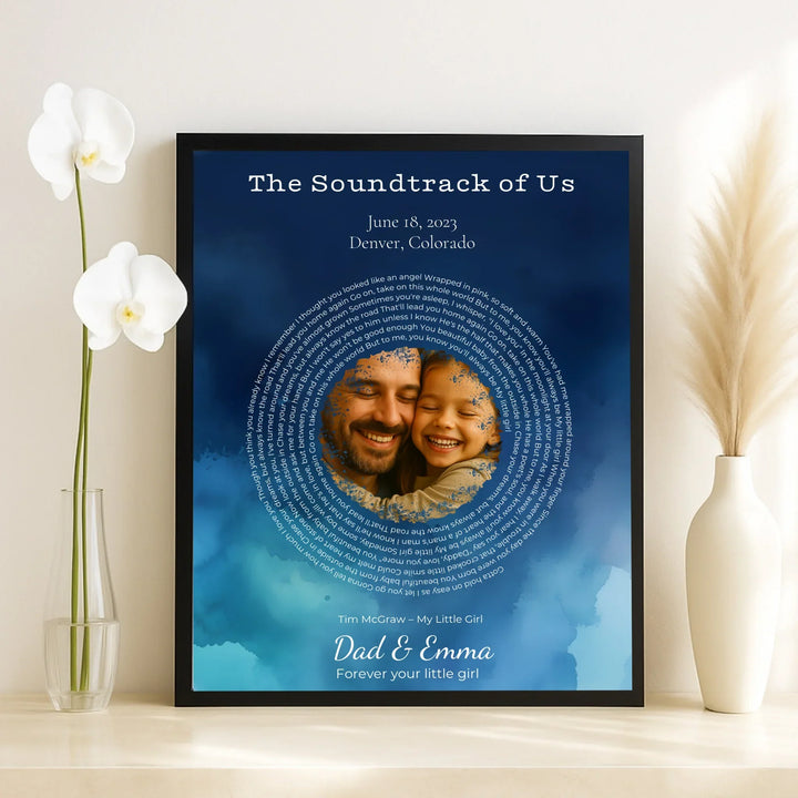 Custom Song Lyrics Wall Art with Photo – Personalized Gift for Dad -framed canvas on table-ARTFULANE