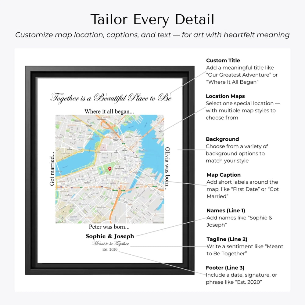Custom Square Location Map Wall Art -Customization Options-ARTFULANE