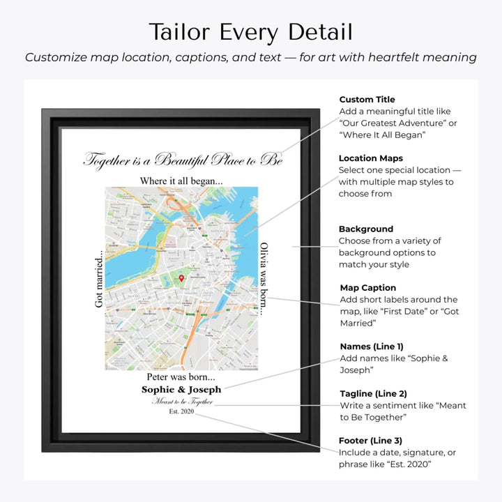 Custom Rectangle Location Map Wall Art - Customization Options-ARTFULANE